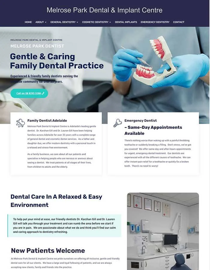 Melrose Park Dental & Implant Centre website preview