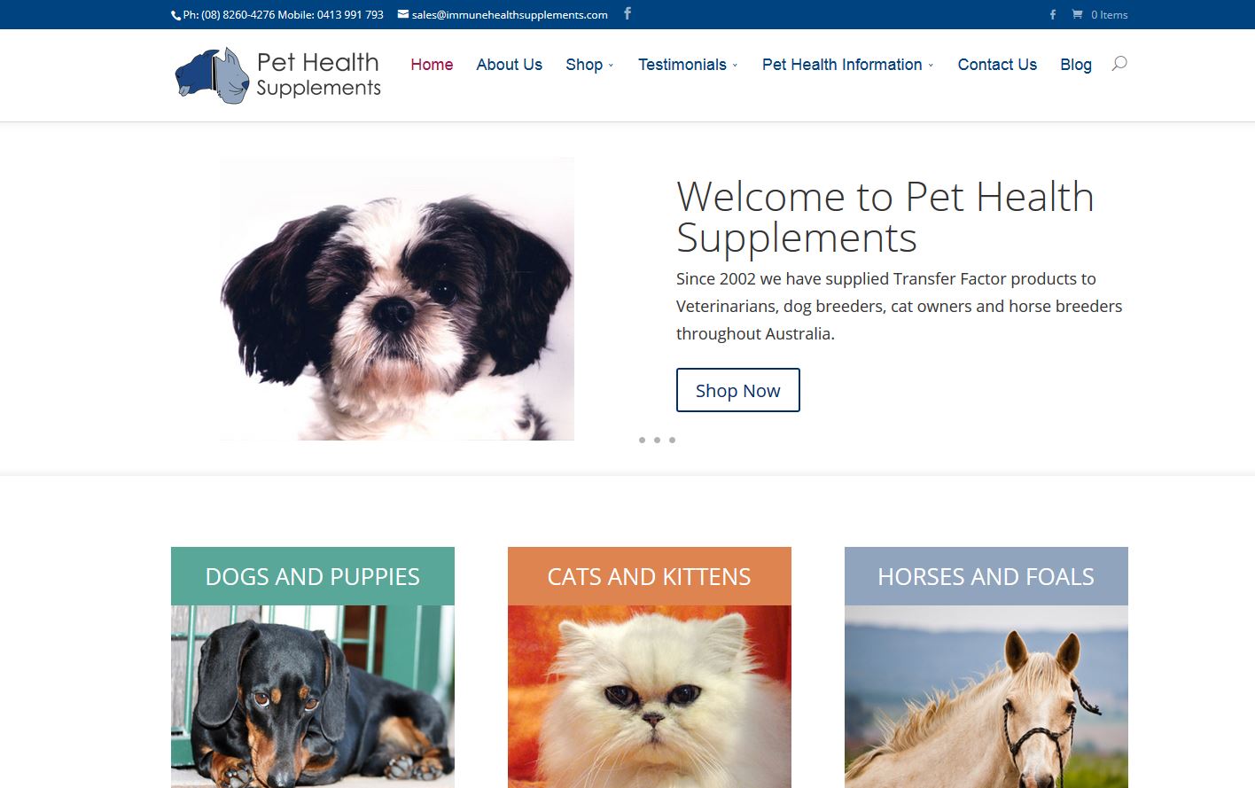 Website for Pet Health Supplements in Adelaide