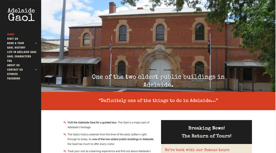 Website design for Adelaide Gaol