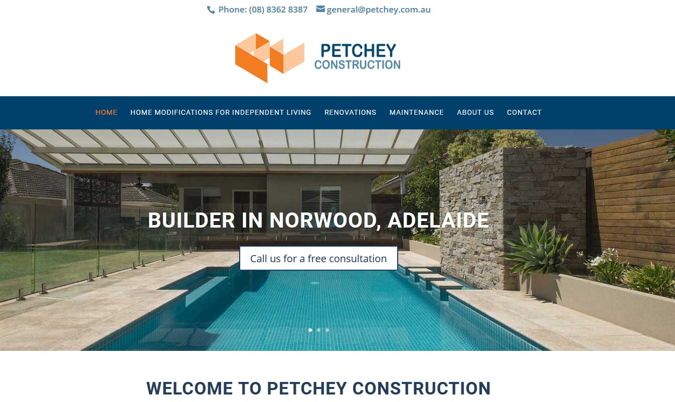 Website for Petchey building company in Adelaide