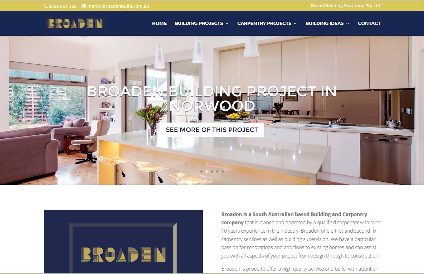 Website for Broaden, building company in Adelaide