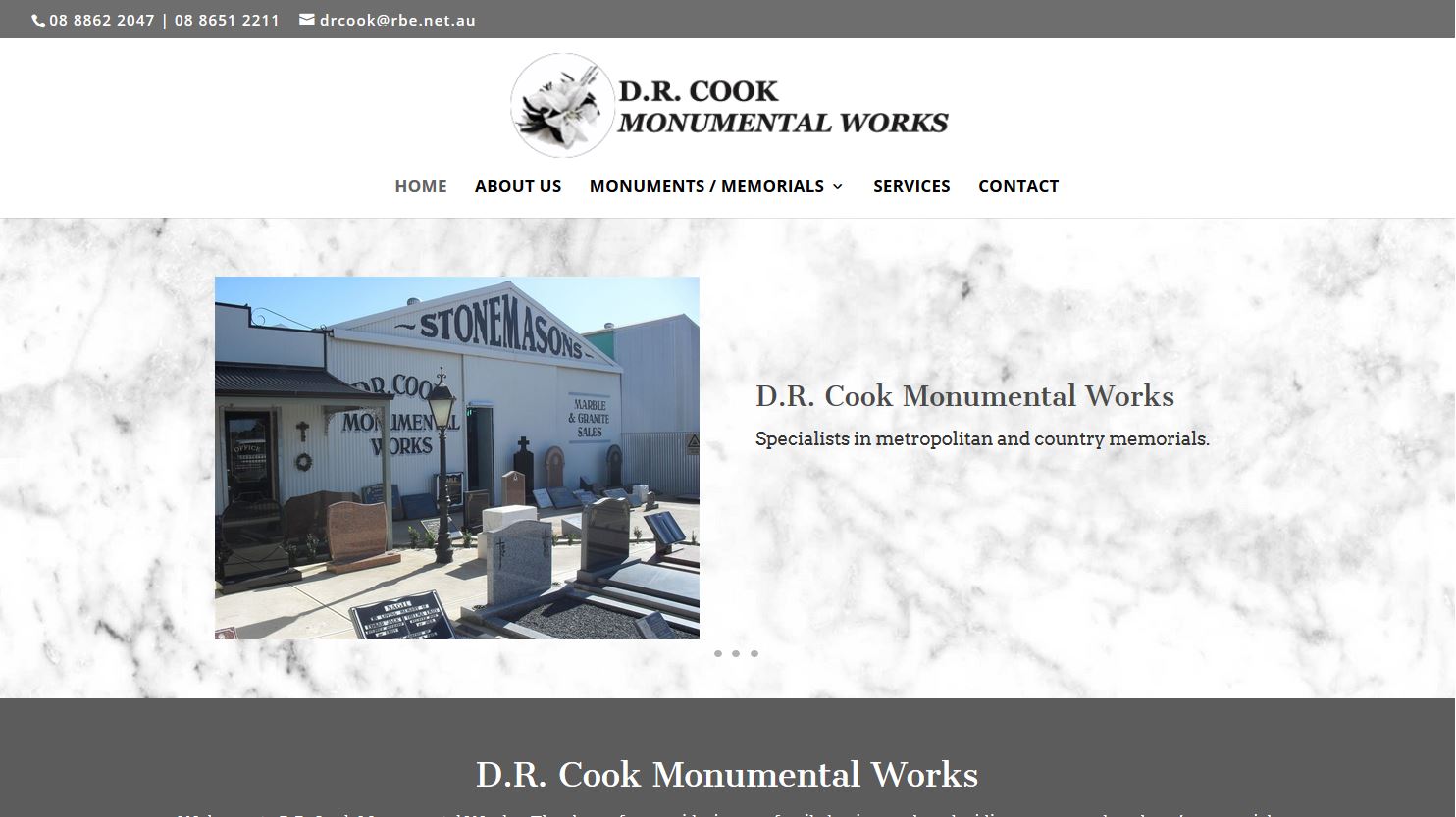 Website for DR Cook Monumental Works