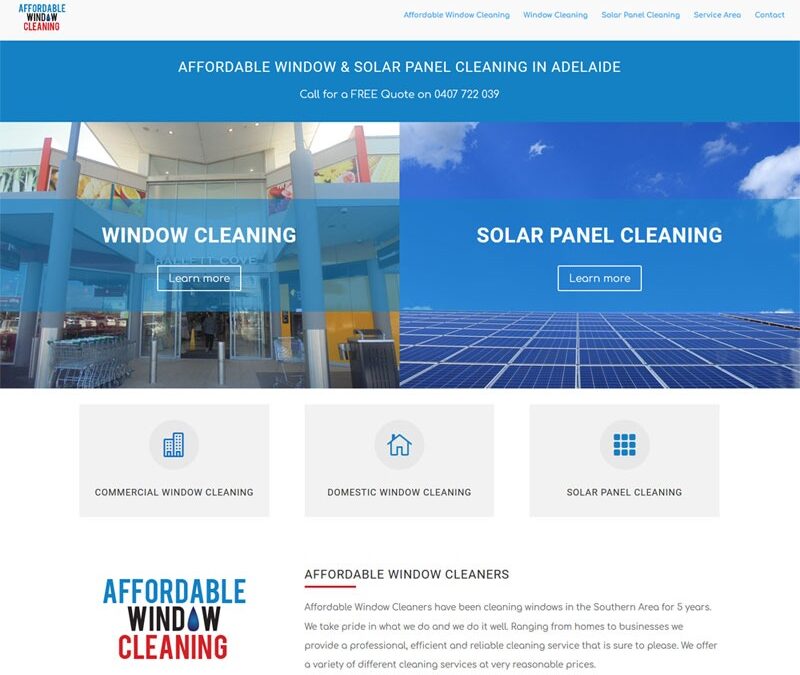 Website design for Affordable Window & Solar Panel Cleaning in Adelaide