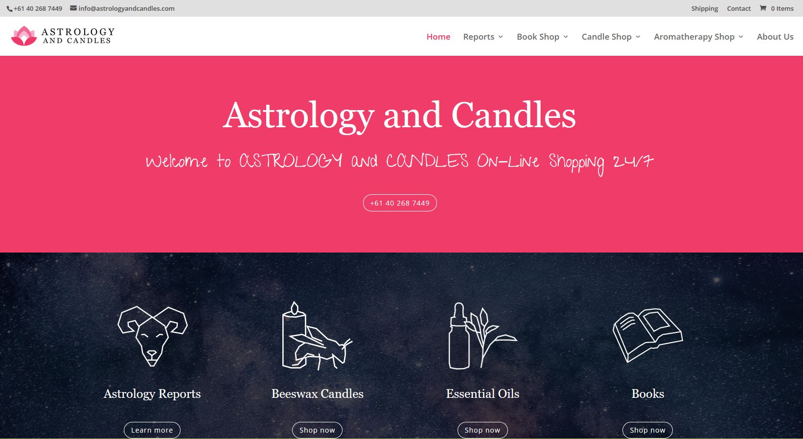 Ecommerce website with Astrology & Candles