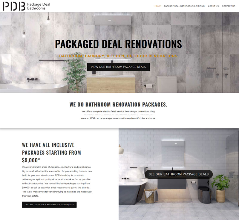Website design for package deal bathrooms