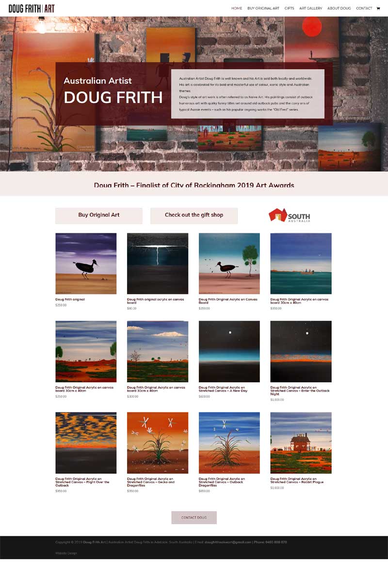website design for australian artist ecommerce shop