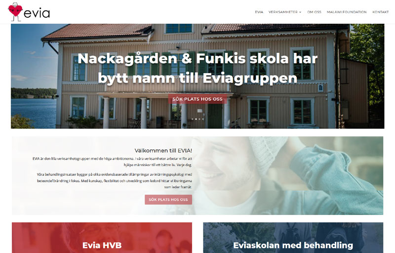 Website for Evia in Sweden