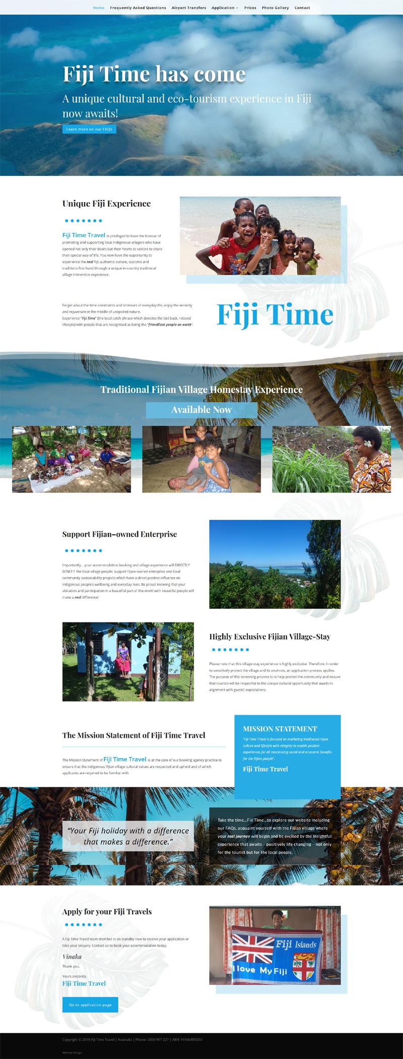 website design for fiji time travel agency cultural eco-tourism