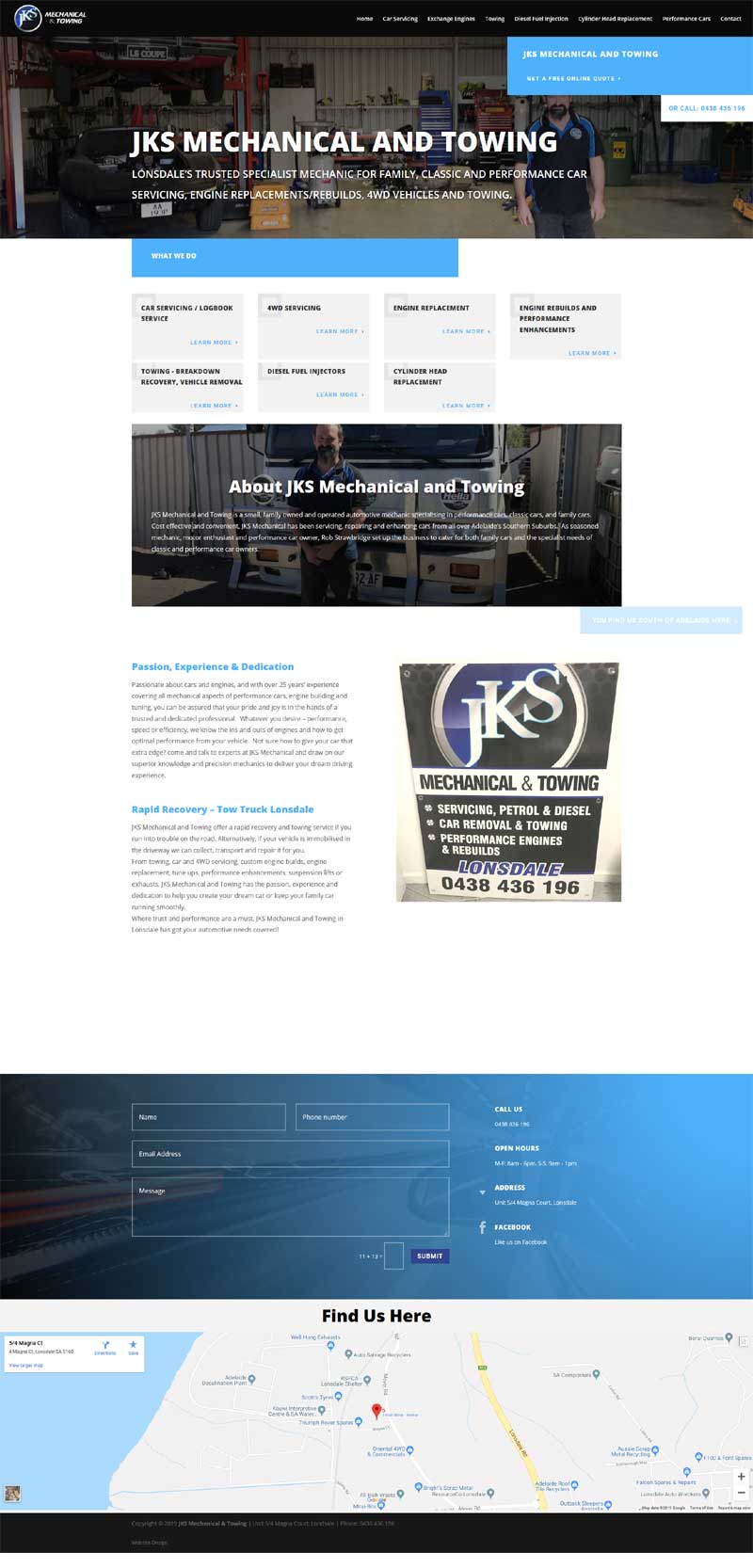 website design for jks mechanical and towing lonsdale 