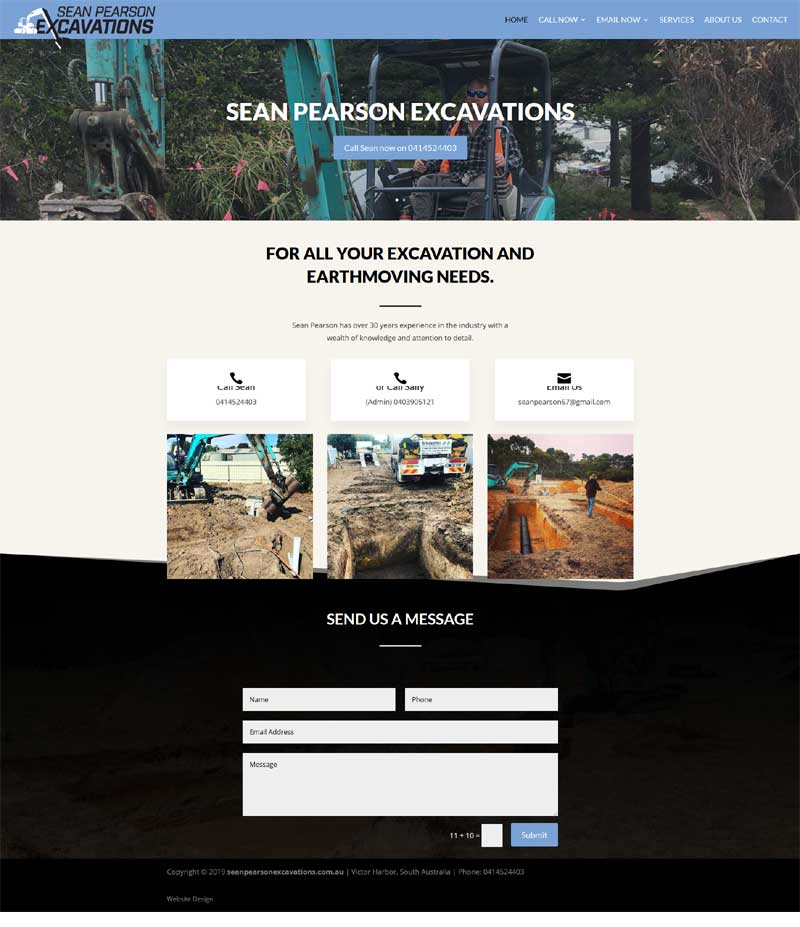 website design for sean pearson excavation victor harbor
