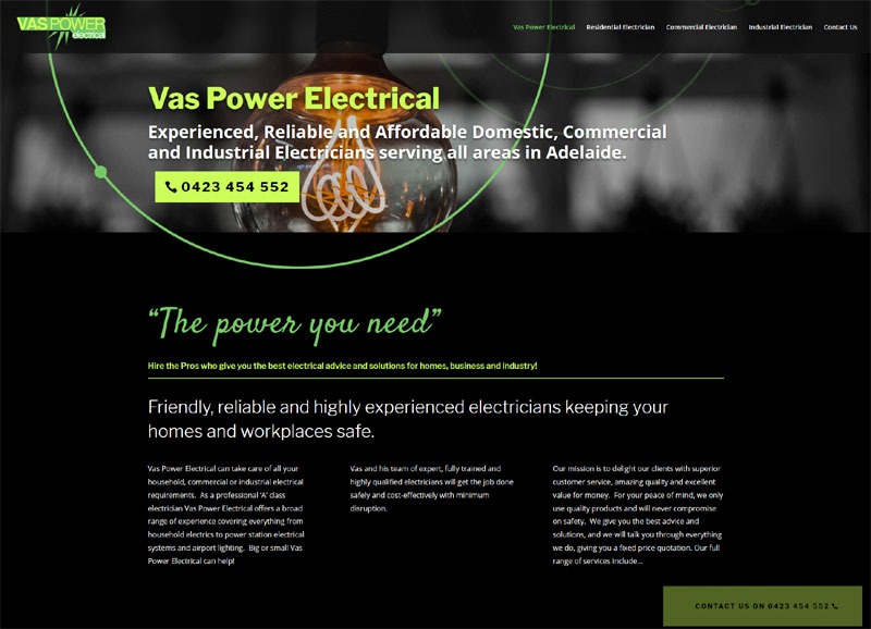 Website design for Vas Power Electrical