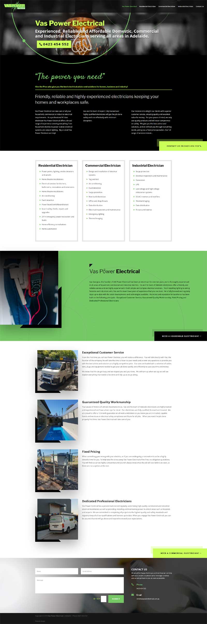 website design vas power electrical services adelaide