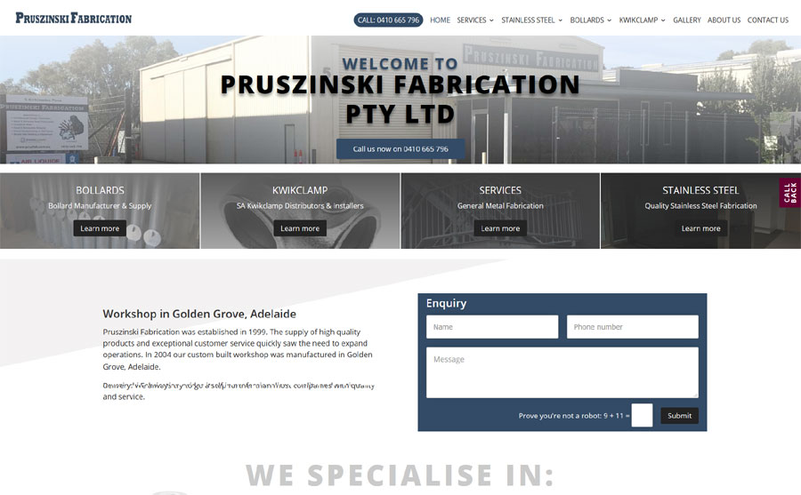 Website design for Pruszinski Fabrication