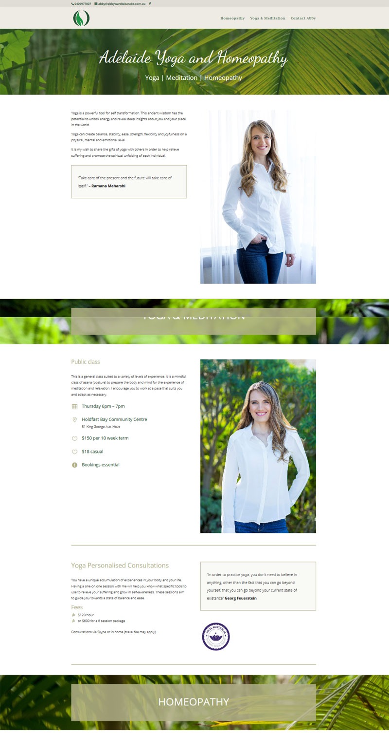 website design for adelaide yoga and homeopathy