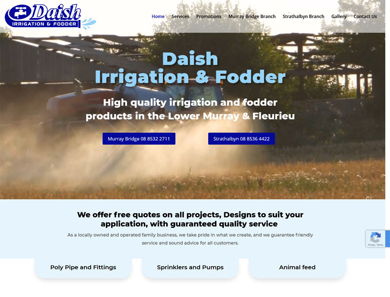 Website design for Daish irrigation & fodder in South Australia