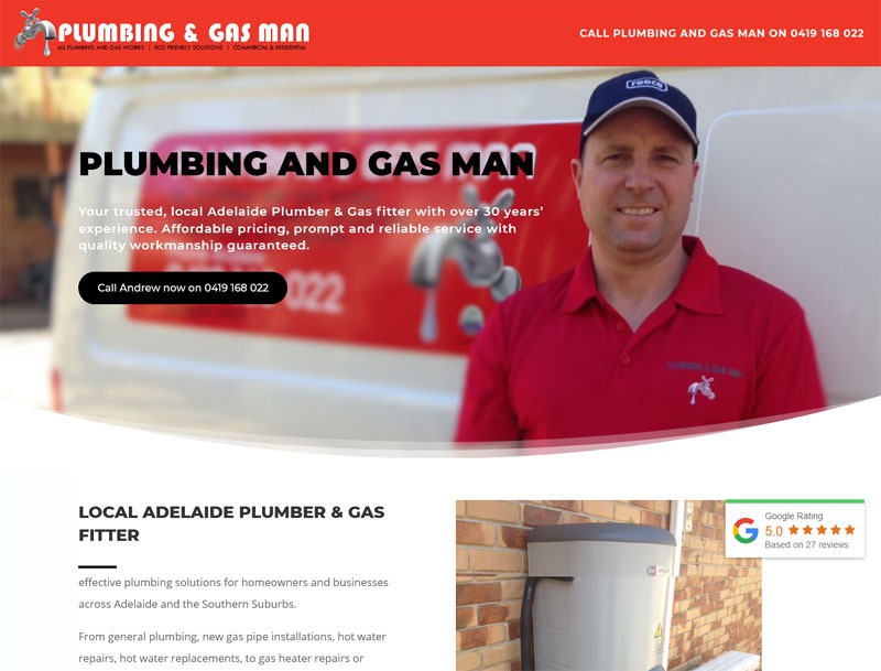 Website design for plumber in Adelaide