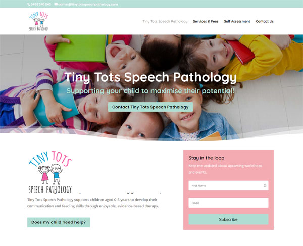 Website for Tiny Tots Speech Pathology