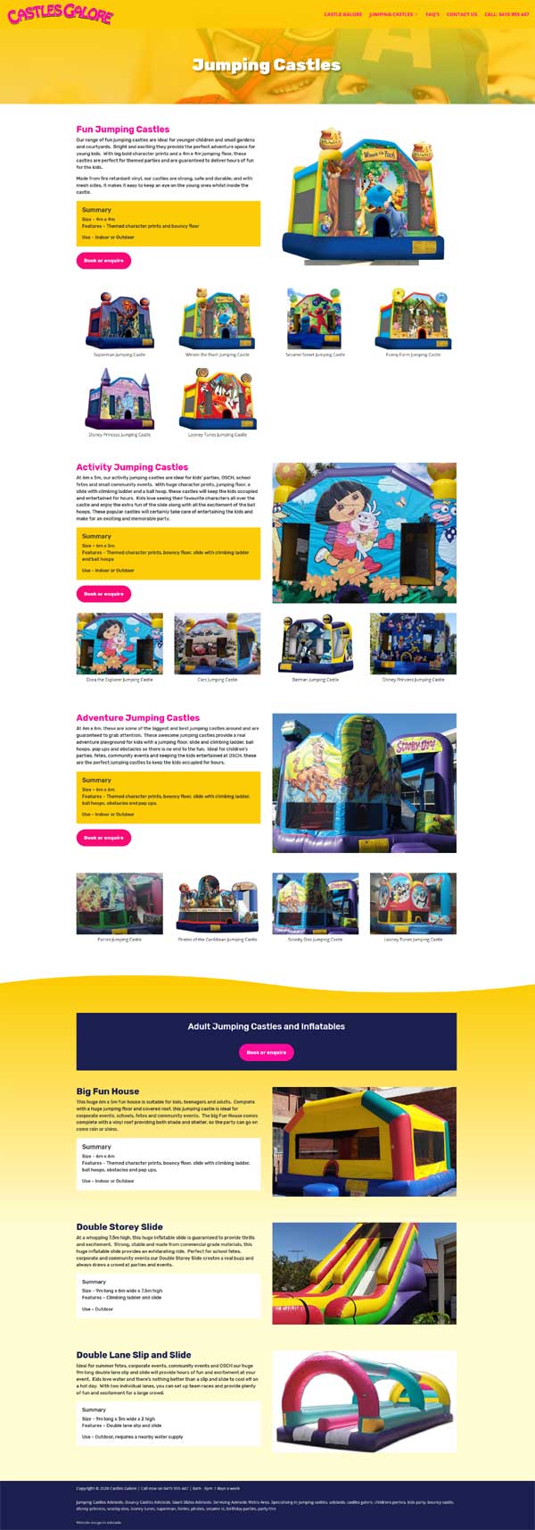 website design jumping castle hire adelaide