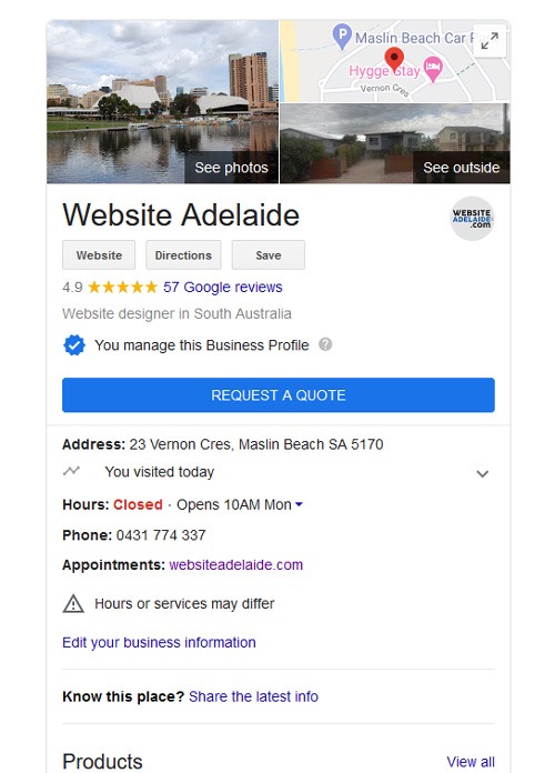 google my business page for website adelaide