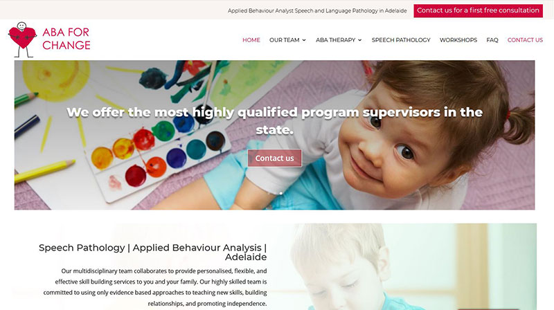 Website design and build for ABA for Change in Adelaide