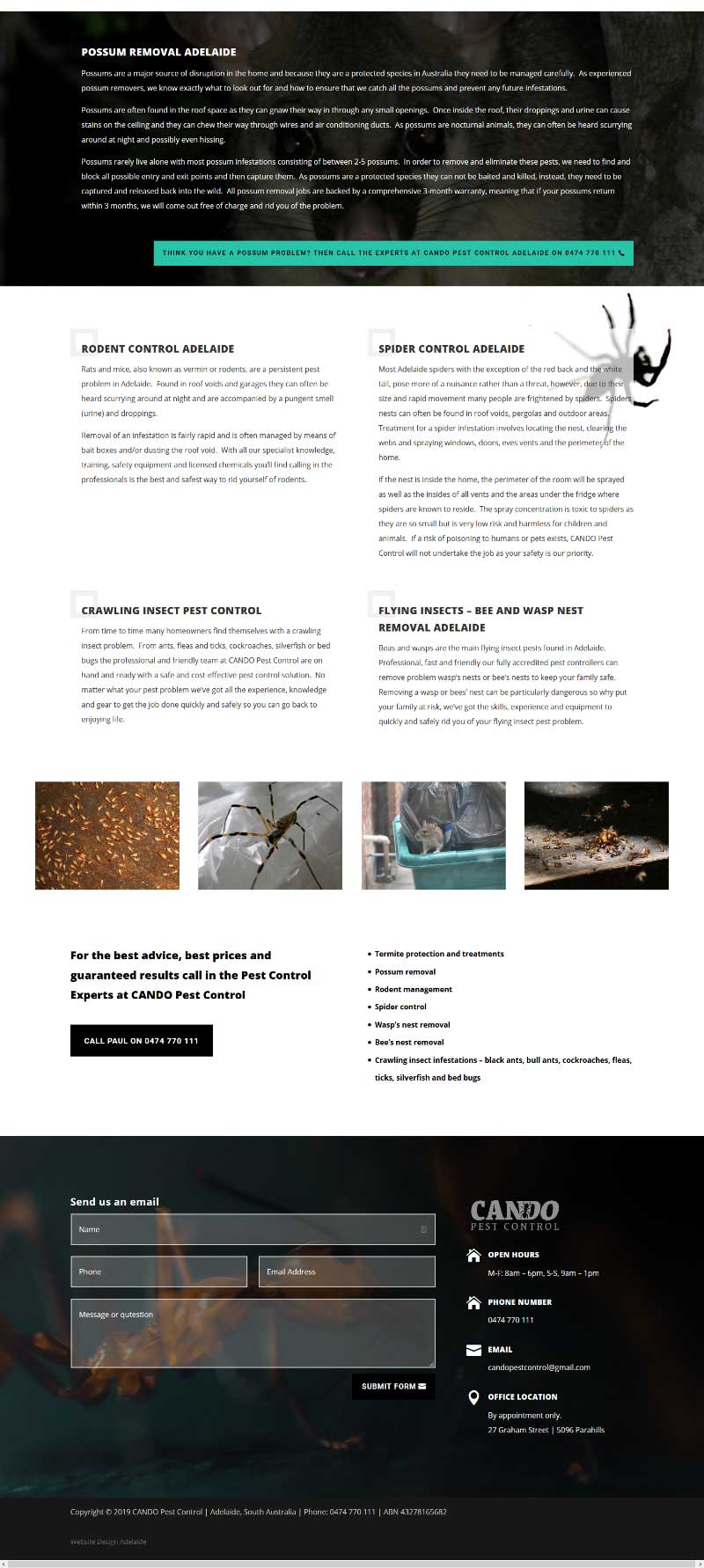 website for pest control website design adelaide