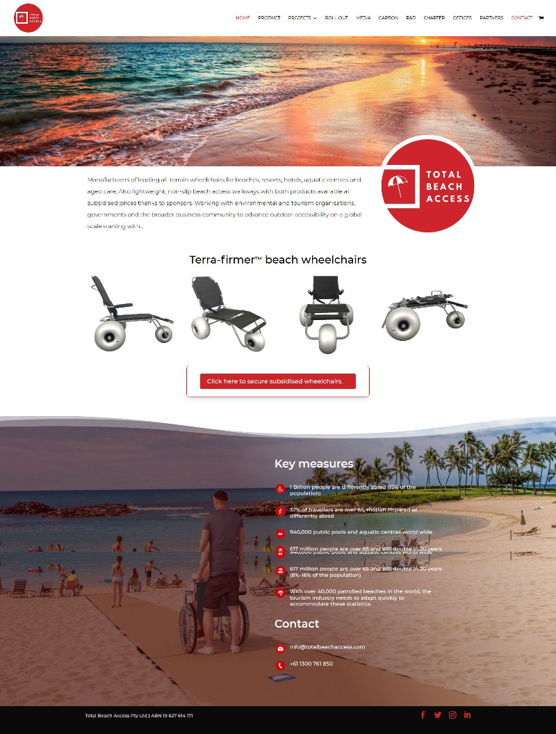 ecommerce website for Manufacturers of leading all-terrain wheelchairs for beaches