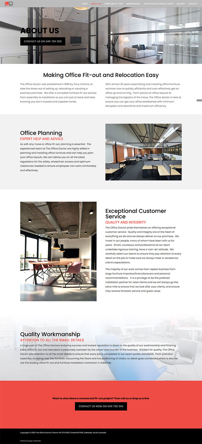 website example for commercial furniture installers in Adelaide