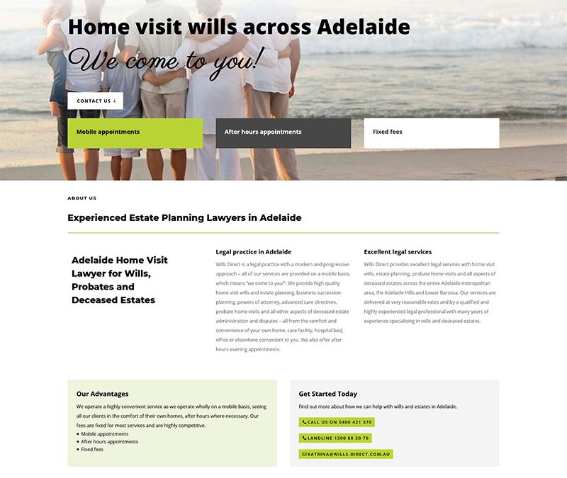 Website design for home visit wills across Adelaide