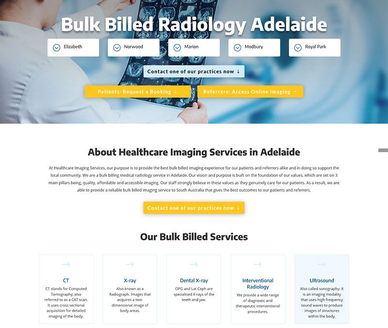 Website design project for Bulk Billed Radiology Adelaide