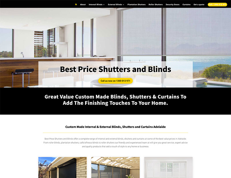 Website for window furnishing business in Adelaide