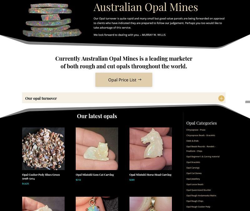 Website for Australian Opal Mines with ecommerce system