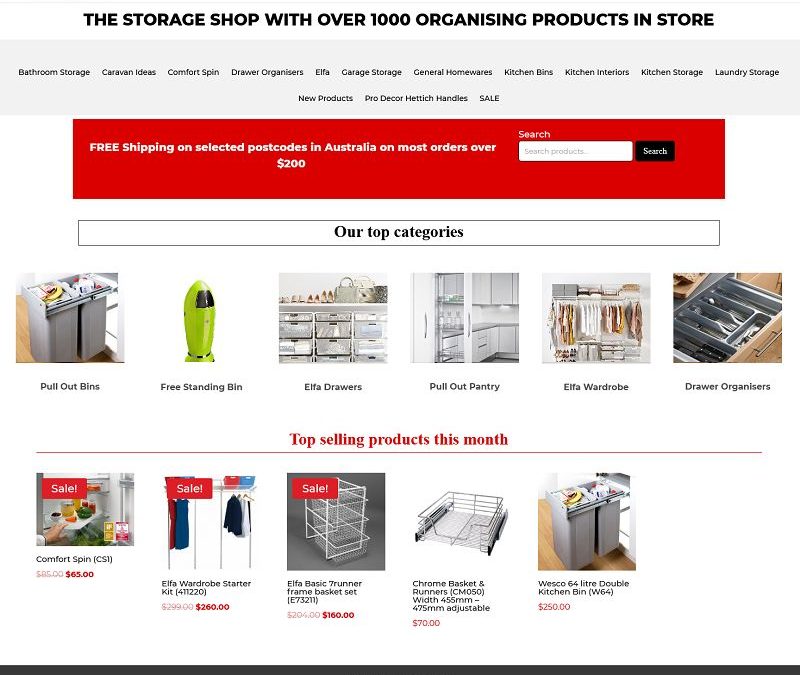 Ecommerce website for The Storage Shop