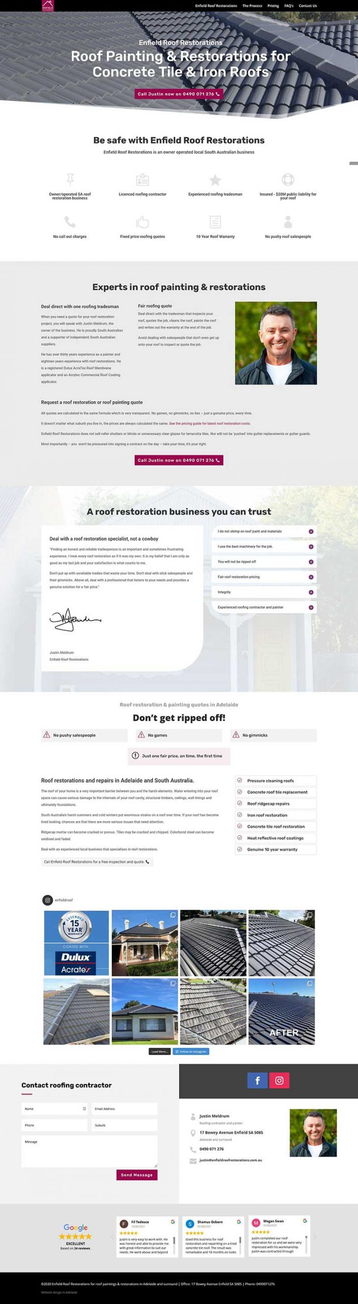 Website design for roof restoration business in Adelaide