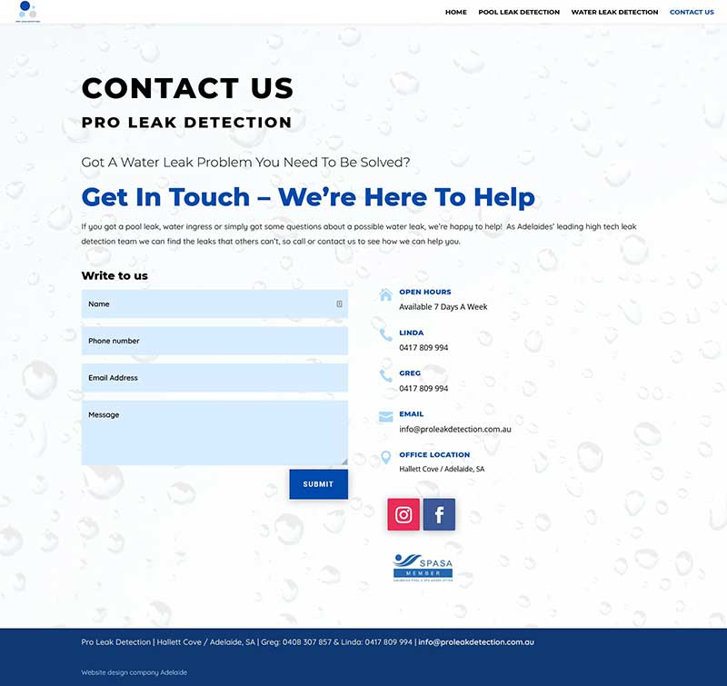 Business website for leak detection business in Adelaide