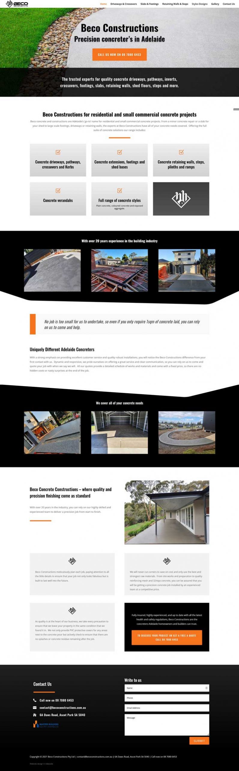 web design for concrete business in adelaide