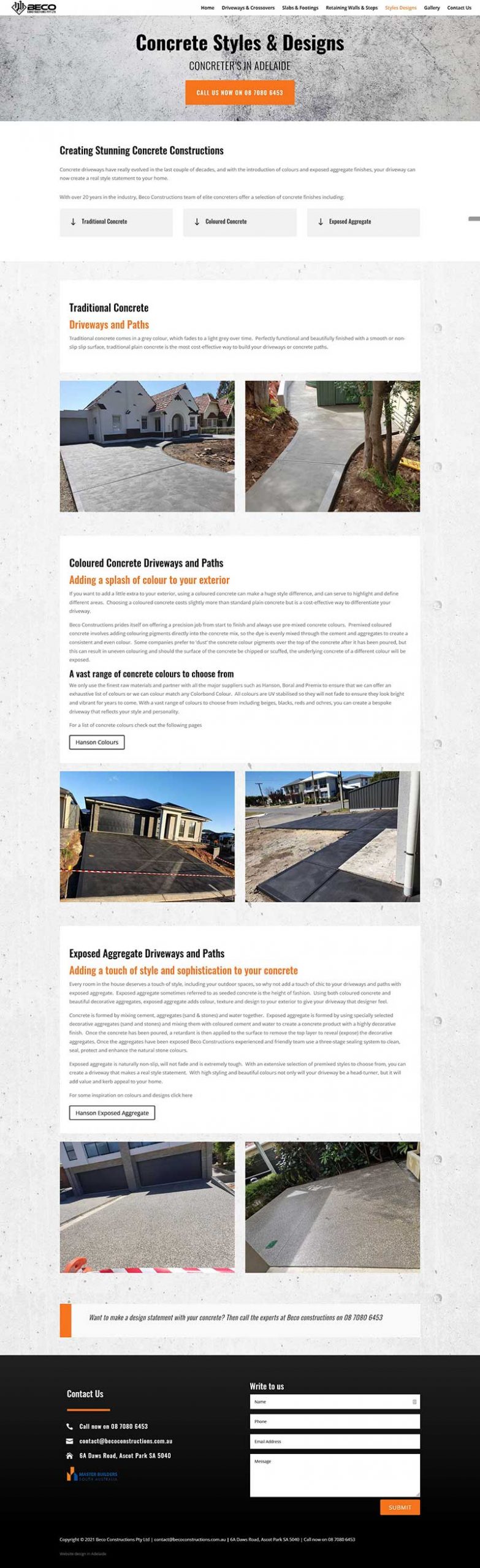 web design for concrete business in adelaide
