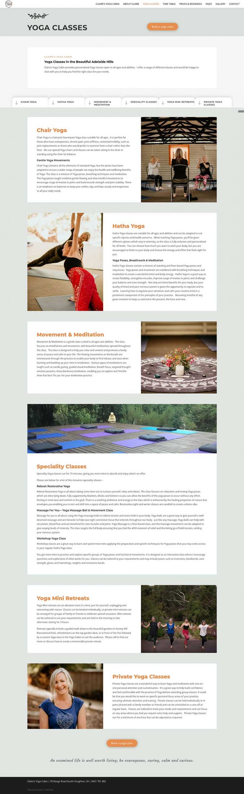 website design for a yoga studio in adelaide hills
