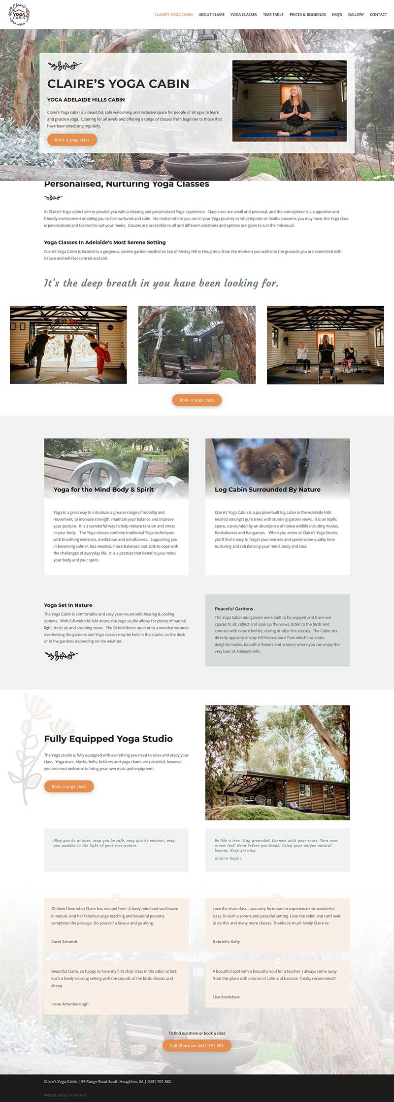 website design for a yoga studio in adelaide hills