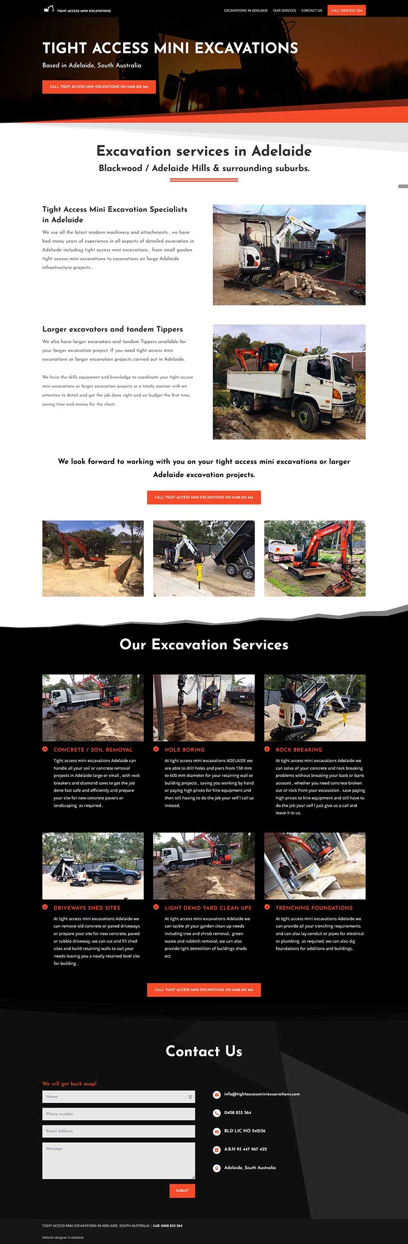 Website design for an excavation business in Adelaide