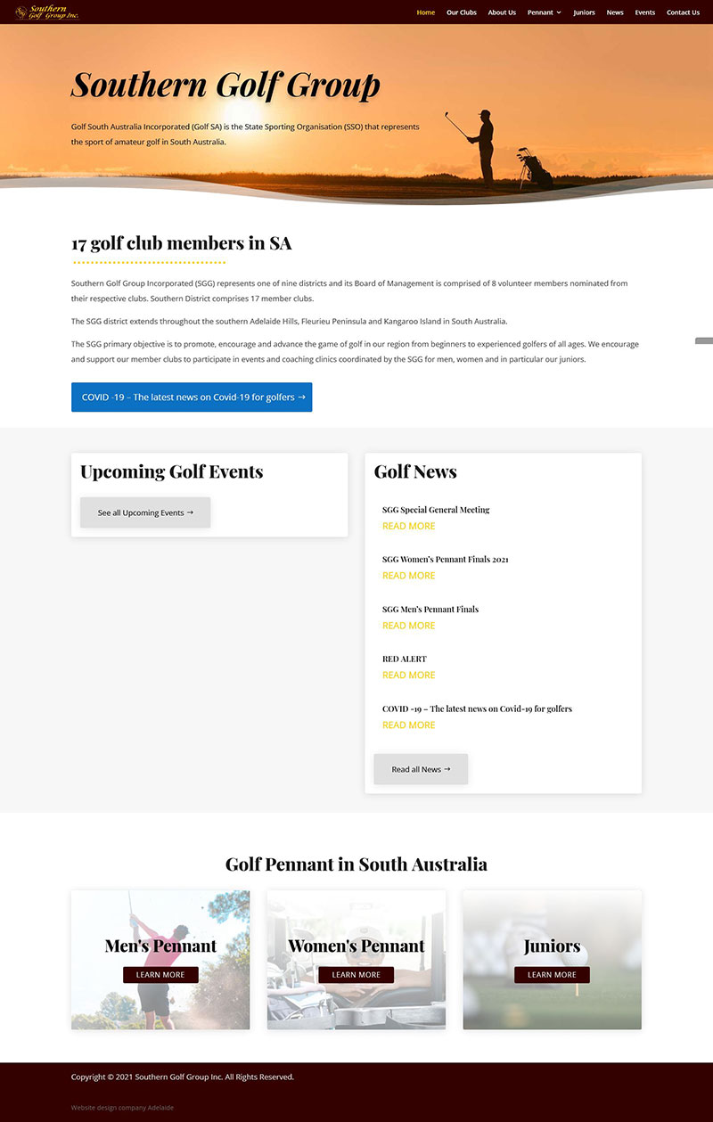 Website design for a golf club in South Australia