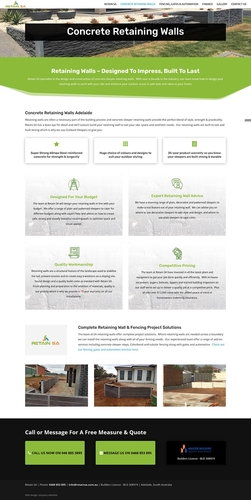Website design for retaining wall business