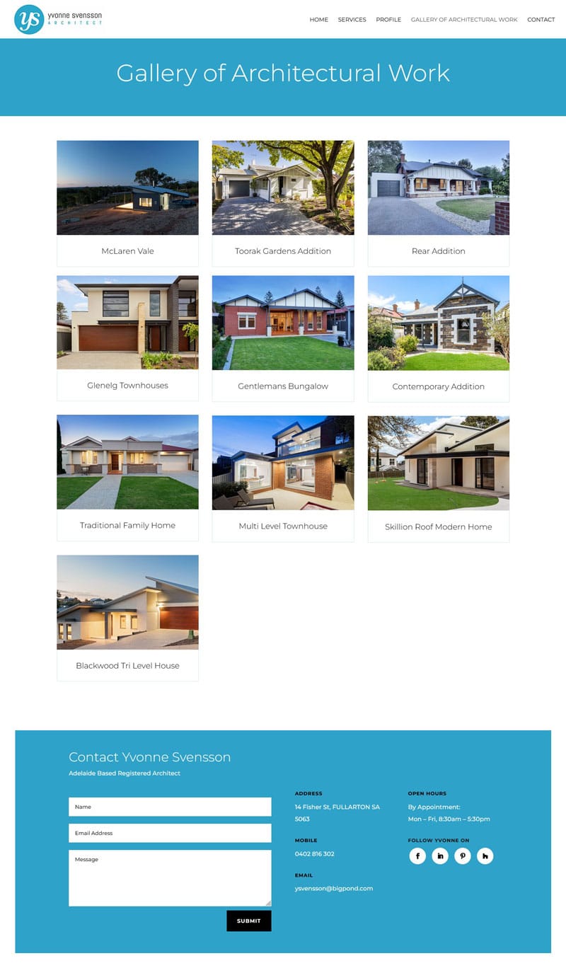 website design for architect Yvonne Svensson in Adelaide