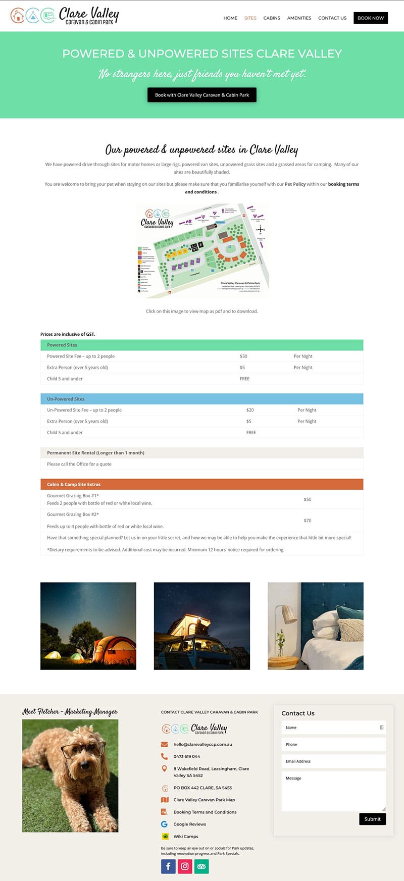 website design for clare valley caravan park 