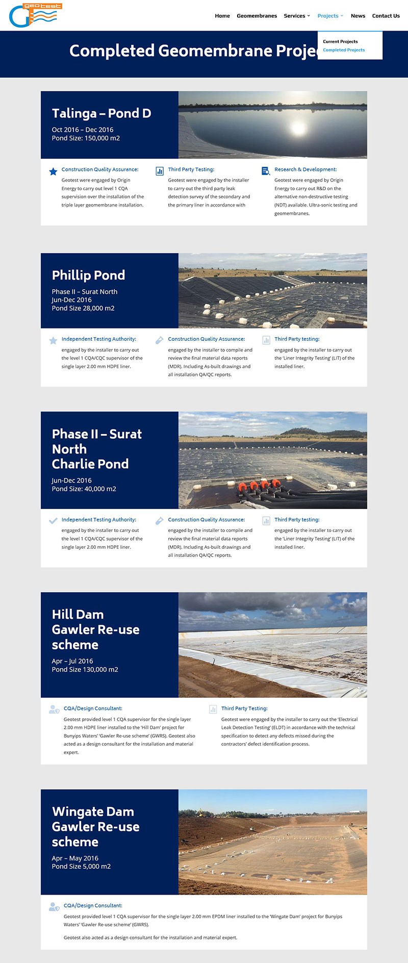 website design for geotest in adelaide geomembranes