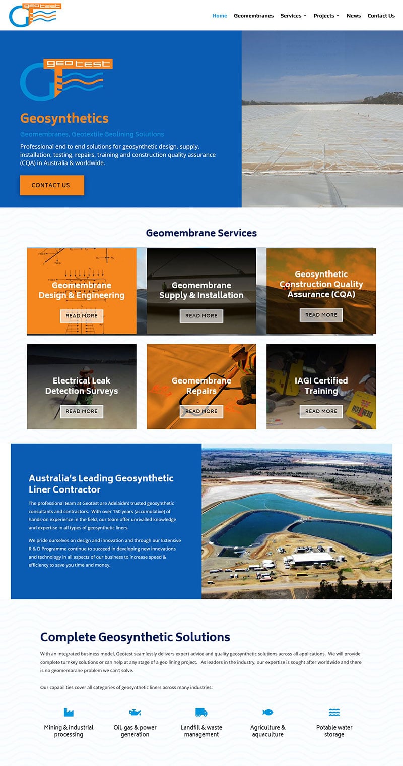 website design for geotest in adelaide geomembranes