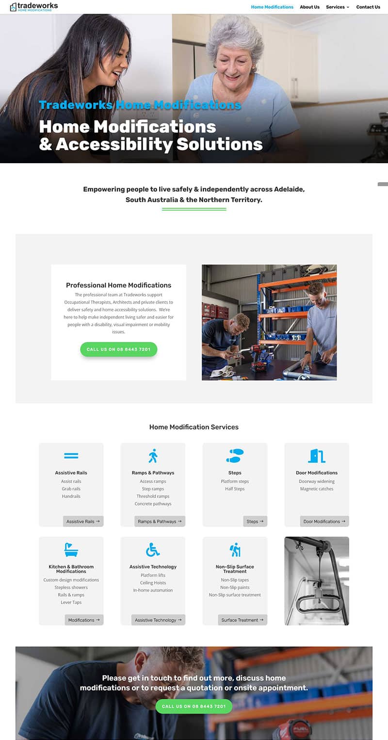 website design for home modifiction builder business in adelaide