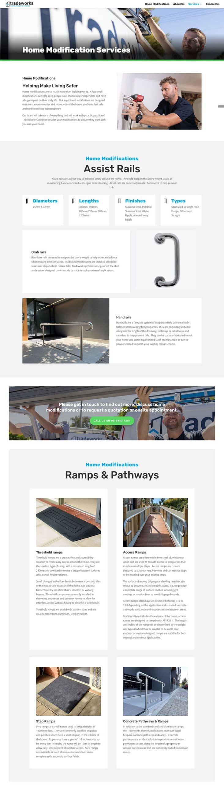 website design for home modifiction builder business in adelaide