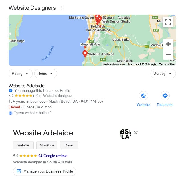 google my business page for website adelaide
