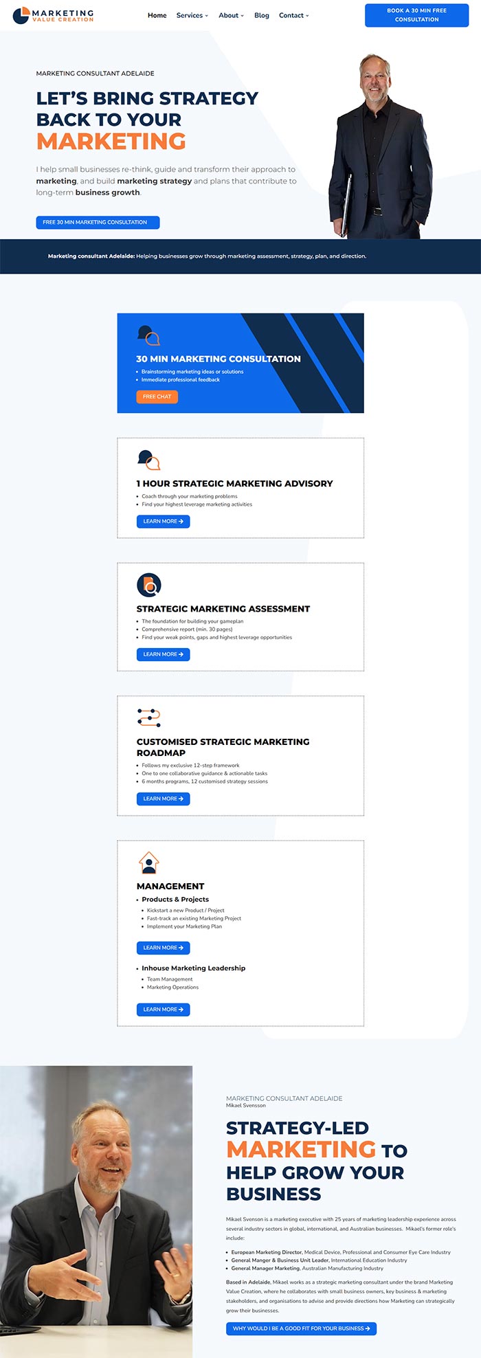 website design for marketing consultant in Adelaide