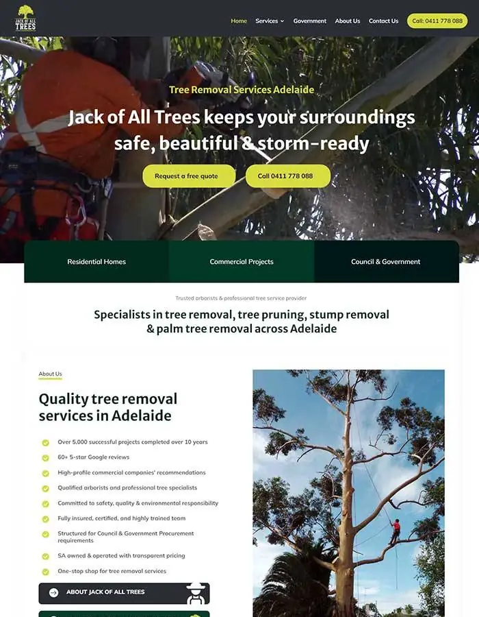 Tree removal services website designer Adelaide